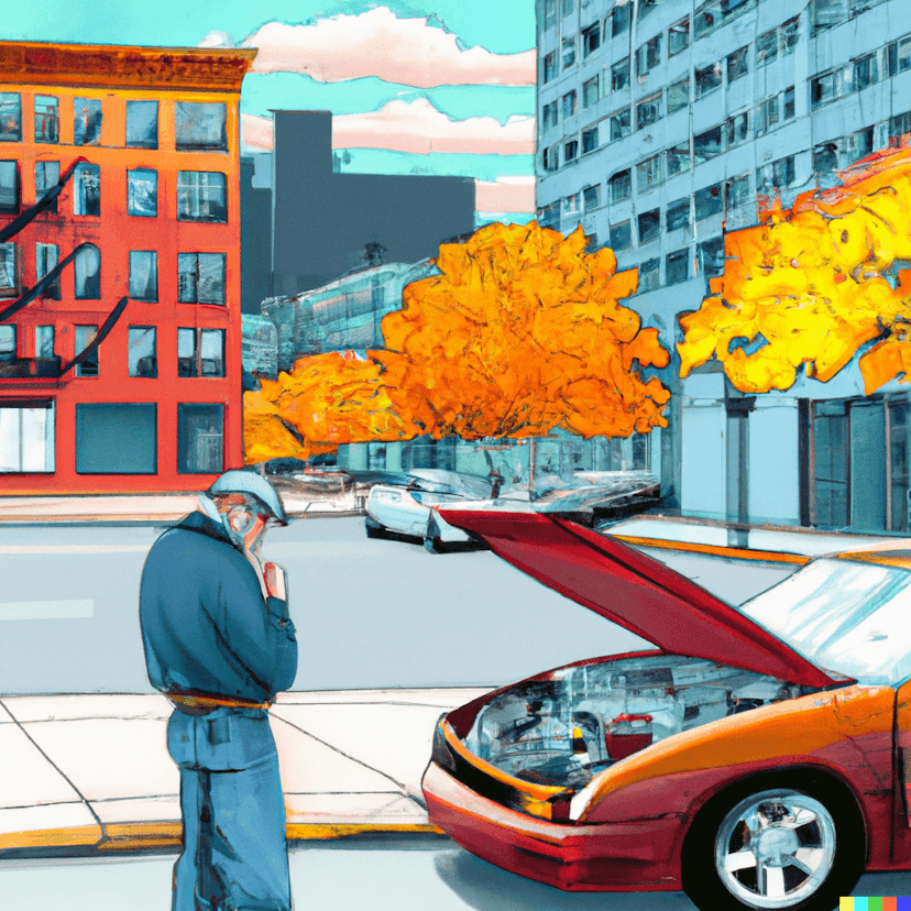 a mechanic fixing a car parked on the street