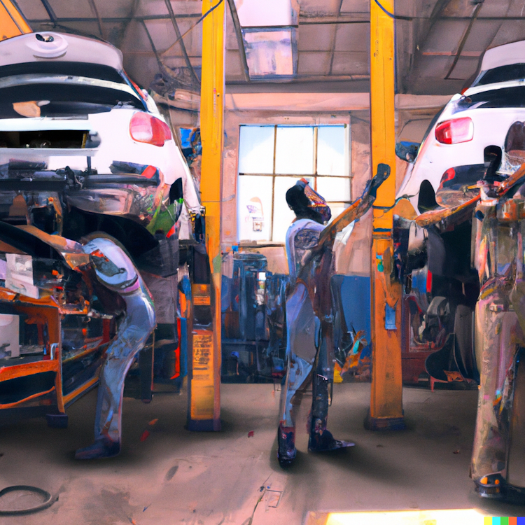 mechanics working on car in a mechanic shop